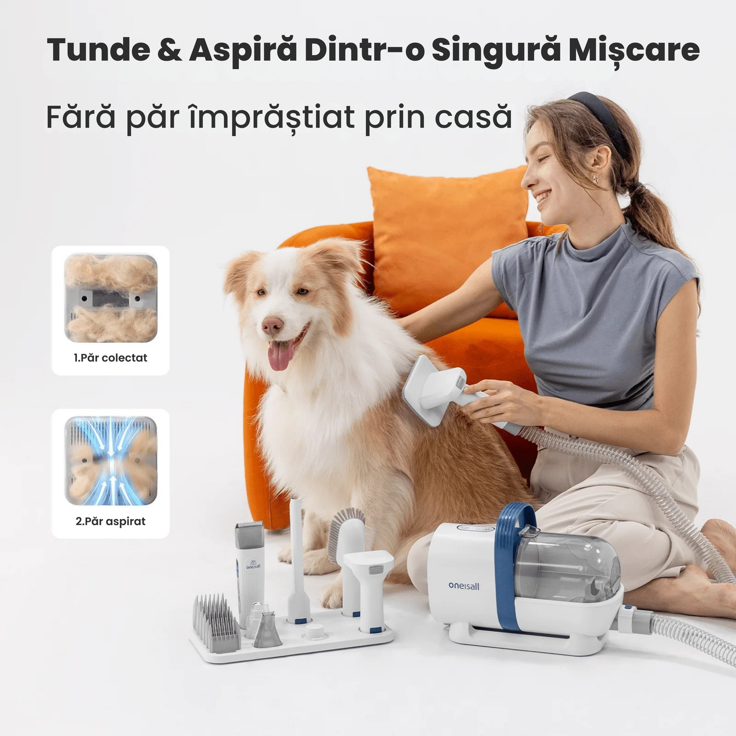 PetCleanGo™ – Aspirator 7-în-1 pentru tuns, periat si curătat blana animalelor